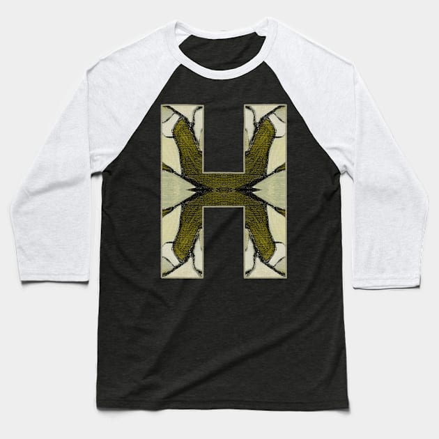 Letter H Monogram Initial Olive Green Pearl White Aesthetic Abstract Pattern Painting On Canvas Baseball T-Shirt by Go Abstract Art